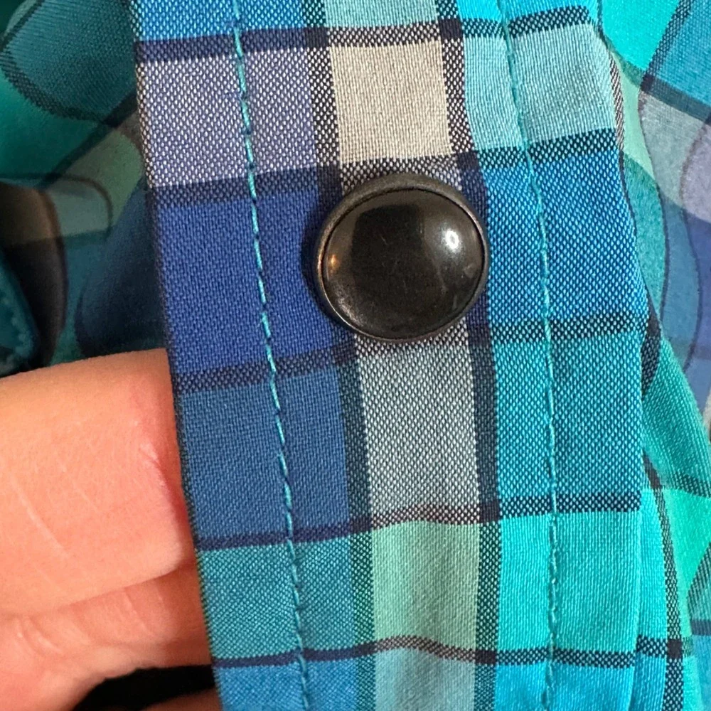 Stio Snap Front Long Sleeve Casual‎ Shirt Size XXL Blue Windowpane Plaid Outdoor